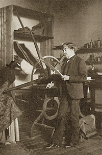 Whistler with his etching press in Paris