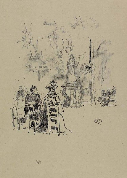 Conversation Under the Statue, Luxembourg Gardens, lithograph, 1893, The Hunterian, Glasgow