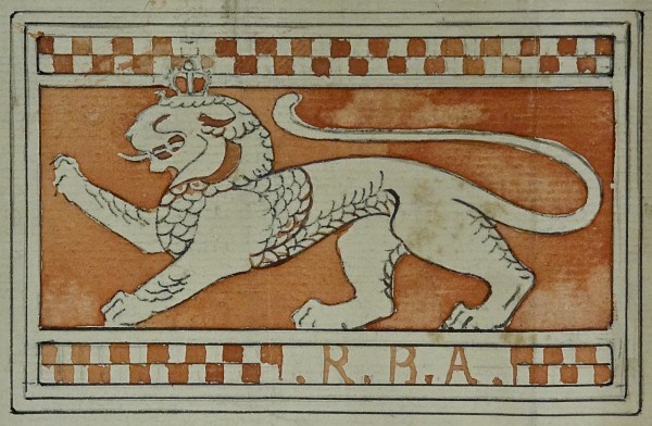 Design for a Lion for the RBA, pen pencil& wash, Glasgow University Library R188