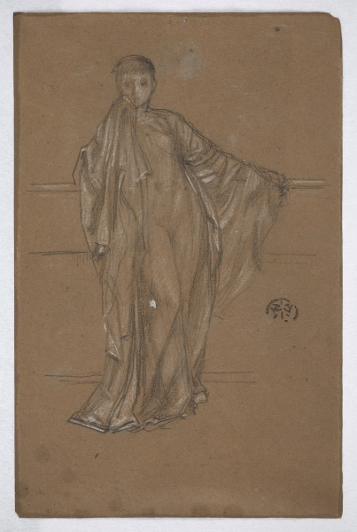 Draped figure at a railing, chalk and pastel, 1871/1873, Freer Gallery of Art