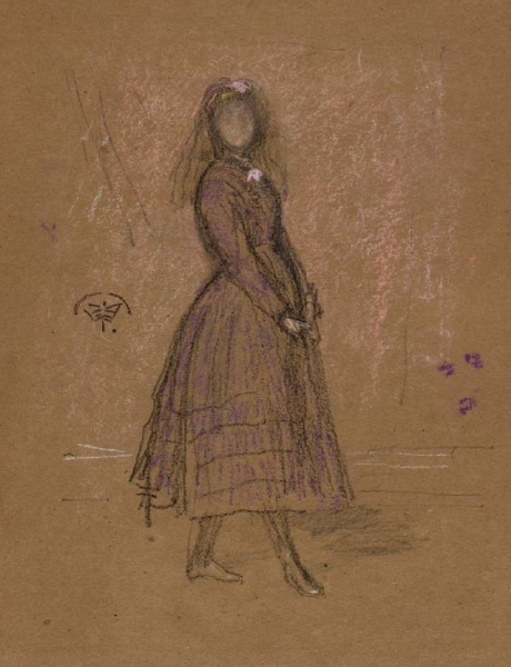 Florence Leyland in a purple dress, chalk and pastel, ca 1873, GLAHA