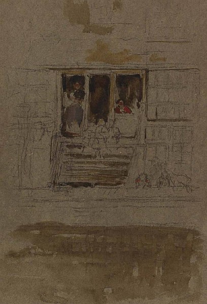 House by a canal, Amsterdam, charcoal and watercolour, 1889, The Hunterian, University of Glasgow (46143)